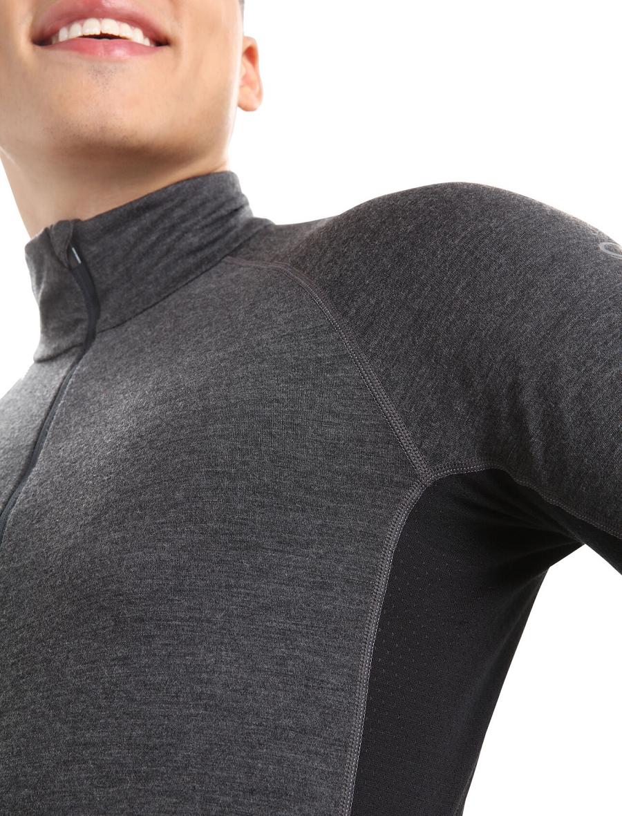 Men's Icebreaker BodyfitZone™ Merino 260 Zone Long Sleeve Half Zip Thermal Top Base Layers Jet Heather / Black | CA 1598RVDW